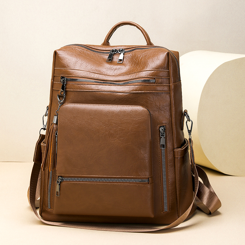 Leather Backpack Vintage - Винтажный кожаный рюкзак, многофункциональный однотонный рюкзак